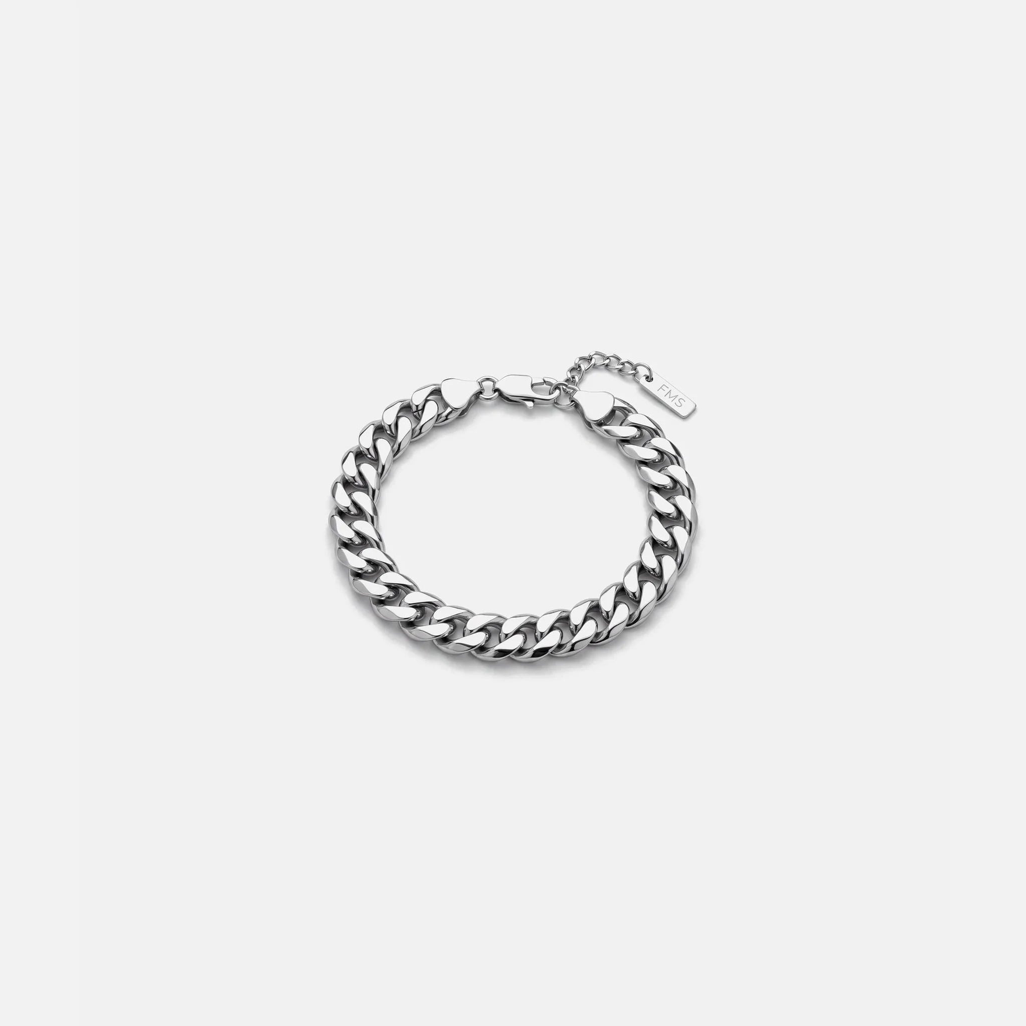Cuban Link Bracelet in silver stainless steel, studio packshot