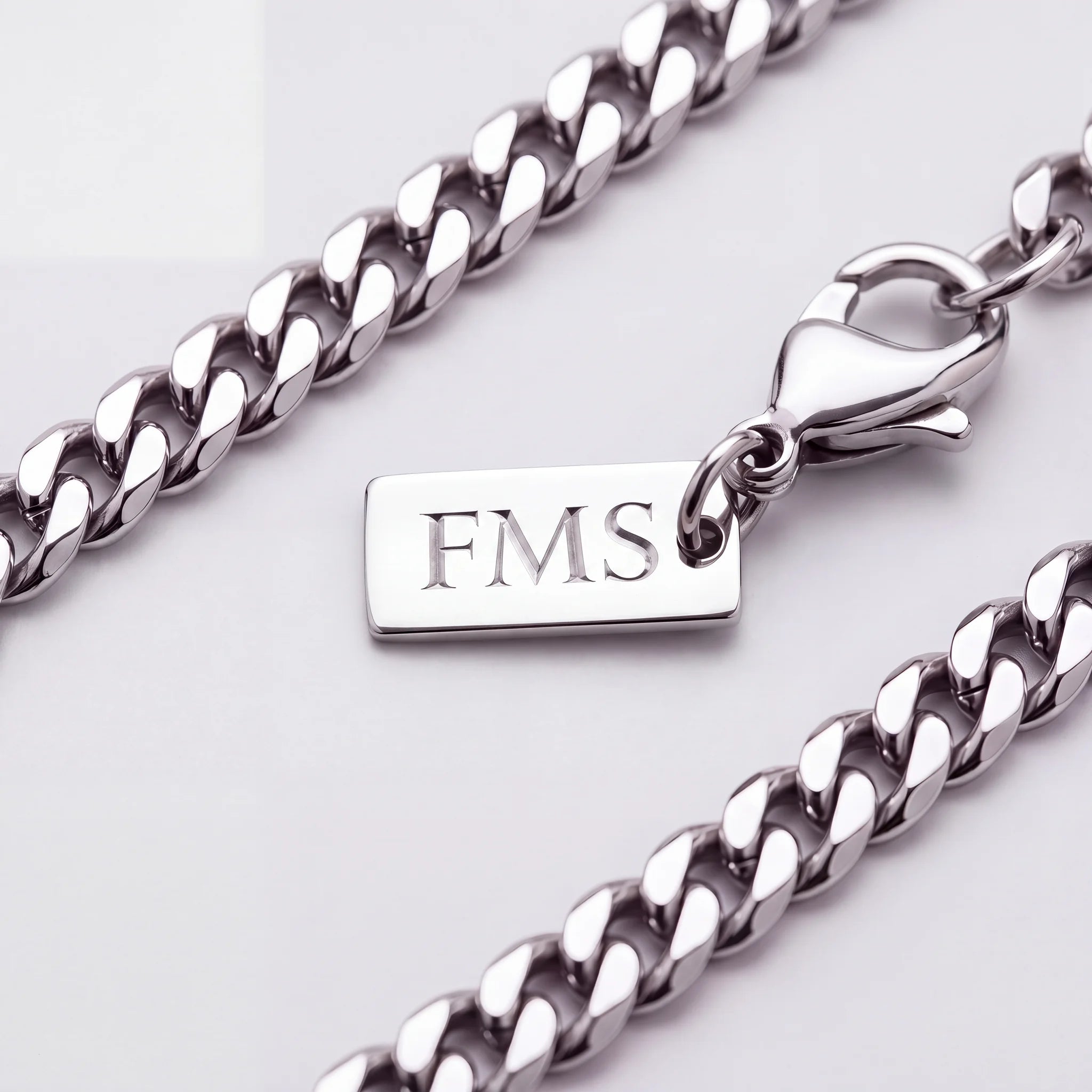 Curb chain necklace, silver, FMS engraving