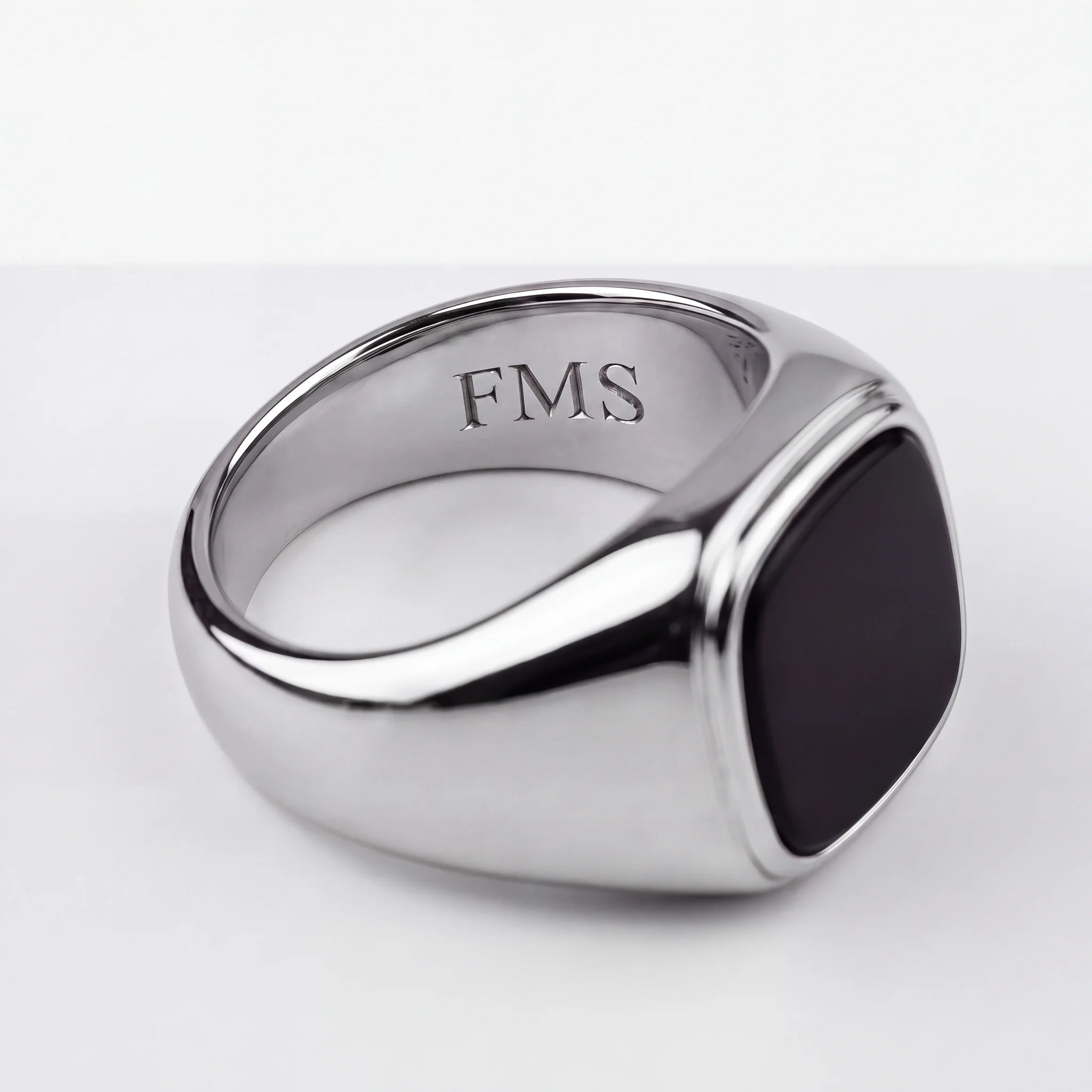 Black stone signet ring, silver, FMS engraving